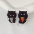 Clear acrylic split heart black cat coffee cup keychain DIY charm pendant accessories. - Style 3