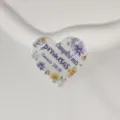 Heart-shaped acrylic pendant DIY keychain accessory with floral print and inspirational text. - Style 4