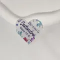 Acrylic heart keychain pendant DIY charm with floral print and spanish bible verse text detail - Style 5