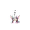 Close-up detail of double-sided acrylic kissing hummingbird couple keychain with silver ring. - Beautiful Hummingbird Couple (19)