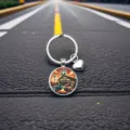 Porte-clés cabochon en verre Route 66 Vintage Garage avec charme cœur pour cadeau - Style Rond Martelé (3)