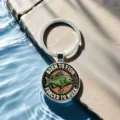 Fishing enthusiast keychain, time gem fish bait key ring, nautical style accessory detail view - Style 1