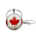 Canadian flag glass cabochon keychain with lobster clasp and metal keyring fashion accessory - Classic Canada Flag (2)
