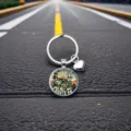 Porte-clés verre Route 66 avec cœur, anneau clé voiture rétro en métal cadeau homme femme. - Style Rond Martelé (5)