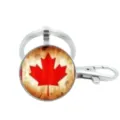 Canada maple leaf glass cabochon keychain with metal lobster clasp and keyring charm - Vintage Distressed Maple Flag (3)