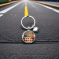 Porte-clés Route 66 pendentif dôme en verre cœur anneau en métal cadeau pour hommes femmes - Style Rond Martelé (6)