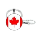 Detailed view of the Canada flag glass cabochon keychain with metal lobster clasp. - Red White Dome Maple (4)