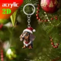 Close-up detail of the acrylic 2D dachshund Christmas tree hanging ornament with cute holiday hat. - Style 5