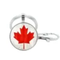 Vista dettagliata del portachiavi in metallo con cabochon in vetro e foglia d'acero canadese. - Logo Standard Tondo (12)
