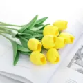 Bouquet de tulipes artificielles fausses fleurs jaunes pour décoration de mariage maison. - Jaune
