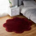 Fluffy flower shaped area rug faux fur soft bedroom bedside mat cozy home decor floor carpet - Burgundy