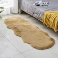 Fluffy faux wool bedside area rug, soft plush carpet for bedroom, warm floor mat for living room. - Light Camel