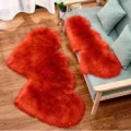 Red faux wool heart shaped rug, plush fluffy carpet for bedroom, living room sofa cushion. - Big Red