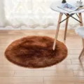 Brauner runder Kunstfellteppich, flauschige Plüschmatte fürs Schlafzimmer, weicher Bodenteppich. - Rund Kaffee