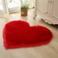 Red heart-shaped plush carpet fluffy faux wool area rug for bedroom living room cozy home decor - Red