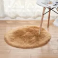 Runder Kunstpelz Flauschiger Teppich, Weicher Plueschteppich fuer Schlafzimmer, Kamelfarben - Rund Khaki