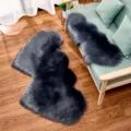 Dark grey faux wool heart shaped rug variant, fluffy plush floor mat for living room bedroom. - Dark Gray