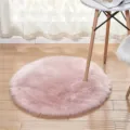 Pluizig rond roze nepbont tapijt, zachte pluche vloermat voor slaapkamer woonkamer decor. - Diameter 30cm / Lotusroze