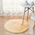 Round faux fur rug fluffy plush floor mat yellow bedroom bedside carpet soft decor - Beige