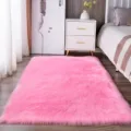 Pluche roze vloerkleed voor slaapkamer, dikke harige bedmat, zacht tapijt voor meisjeskamer. - rozenroze