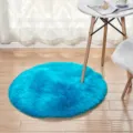 Ronde blauwe nepbont vloermat, zacht pluche tapijt voor slaapkamer en woonkamer decor. - Diameter 30cm / Meerblauw