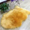 Alfombra de piel de oveja sintética amarilla alfombra de felpa suave forma irregular - Camel