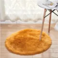 Round faux wool fluffy rug, soft plush floor mat for bedroom and living room modern decor. - Orange Yellow