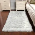 Fluffy faux fur rug for bedroom bedside, soft shaggy floor mat living room white grey. - Grayish White