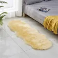 Faux fur fluffy bedside rug in light yellow, soft plush area rug for bedroom floor decor. - Beige