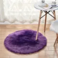 Purple faux fur round rug, soft plush floor mat for bedroom, living room, and home decor. - Purple