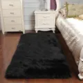 Black faux soft plush rug fluffy bedside carpet for bedroom home decor cozy floor mat - Black