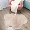 Fluffy irregular faux fur area rug in light beige, soft plush bedroom bedside mat for home. - Milk Tea Color (Long Rabbit Fur)