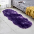 Purple fluffy faux wool bedside rug, soft plush carpet for bedroom and living room decor. - Purple