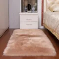 Soft long plush faux wool rug, comfortable furry bedside mat for bedroom and living room decor. - Light Coffee