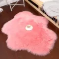 Pink fluffy faux fur rug irregular shaped soft plush carpet for living room bedroom home decor. - Pink (Faux Wool)