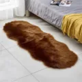 Brown fluffy faux sheepskin rug soft plush bedside carpet for cozy bedroom home decor - Coffee