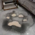 Fluffy cat paw rug, soft gray plush floor mat for bedroom, living room, children room decor. - Gray And White
