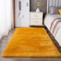 Dikke pluizige gele tapijt voor slaapkamerbed, zachte imitatie kasjmier pluche vloermat. - Kumquat