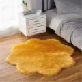 Yellow plush plum blossom shaped faux wool rug fluffy carpet for bedroom living room decor - Kumquat