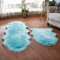 Ensemble de tapis en fausse fourrure bleu clair, tapis moelleux pour salon et chambre. - Bleu clair