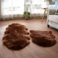 Tapis en fausse fourrure marron, tapis pelucheux irrégulier et doux pour canapé de salon - Café
