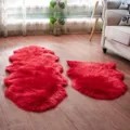 Tapis en fausse laine peluche rouge forme irreguliere moelleux pour chambre salon canape. - Rouge