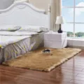 Tapis en fausse laine marron, carpette de chevet moelleuse, tapis de sol doux pour chambre. - Kaki