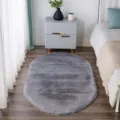 Grijs ovaal pluche tapijt voor slaapkamer, zachte lange pluche antislip vloermat voor de woonkamer. - Breedte 50 x Lengte 150cm / Lichtgrijs Ovaal