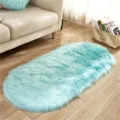 Oval fluffy faux fur rug soft plush carpet for living room bedroom sofa floor mat light blue - Sky Blue