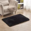 Tapis en fausse laine noir moderne et minimaliste tapis de sol moelleux pour canapé - Noir