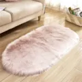 Pink oval faux fur rug fluffy shaggy area rug for living room bedroom bedside floor mat - Pink