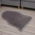 Grey faux fur rug, fluffy plush carpet for bedroom bedside, soft irregular floor mat decor. - Gray