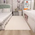 White fluffy plush area rug for bedroom bedside living room sofa cream style soft carpet - 18x18 Inch / Off White