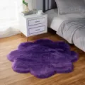 Purple flower shaped plush rug, fluffy faux wool bedroom carpet and bedside soft floor mat - Purple